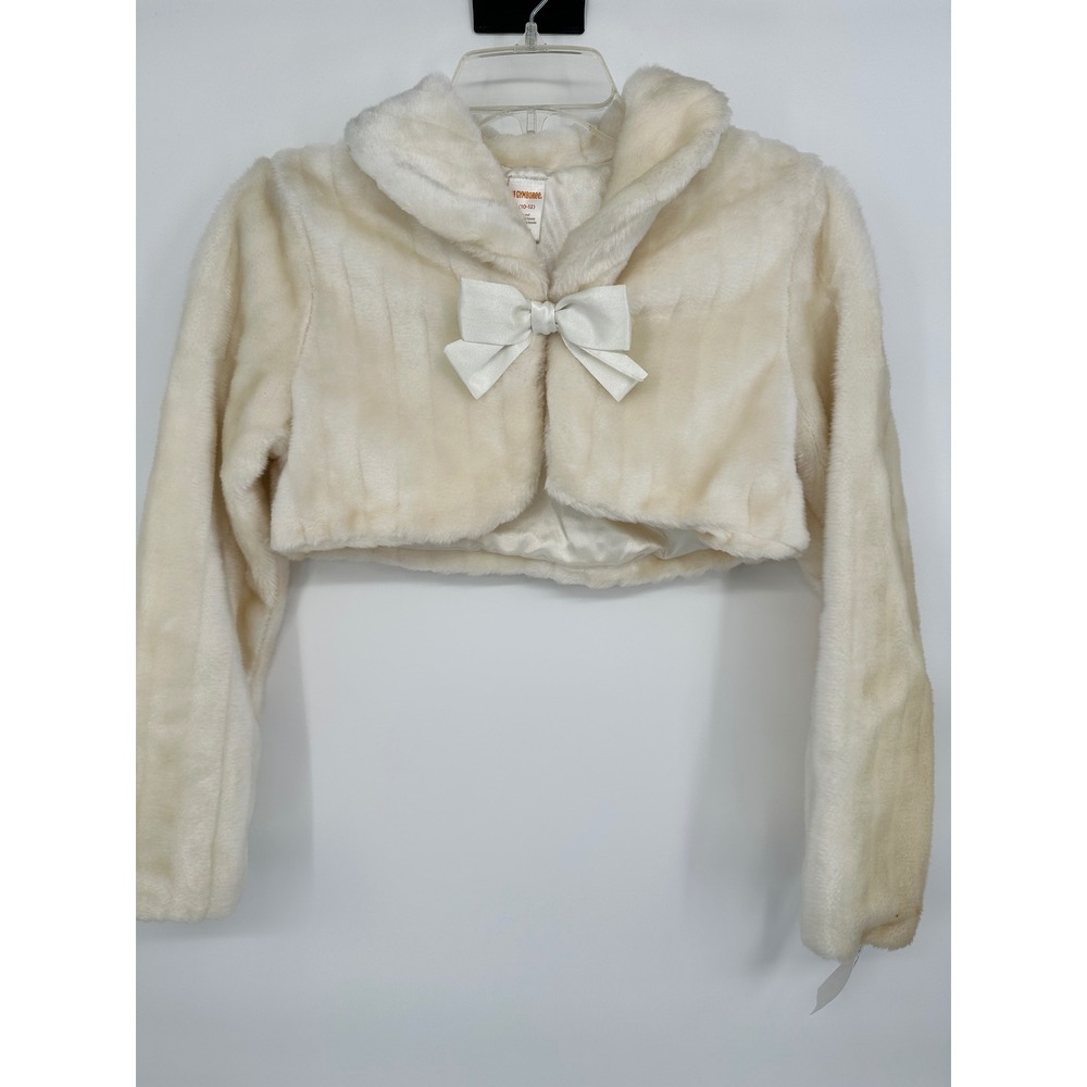 Gymboree Girls Ivory Faux Fur Bolero Jacket Shrug Bow Size 10-12